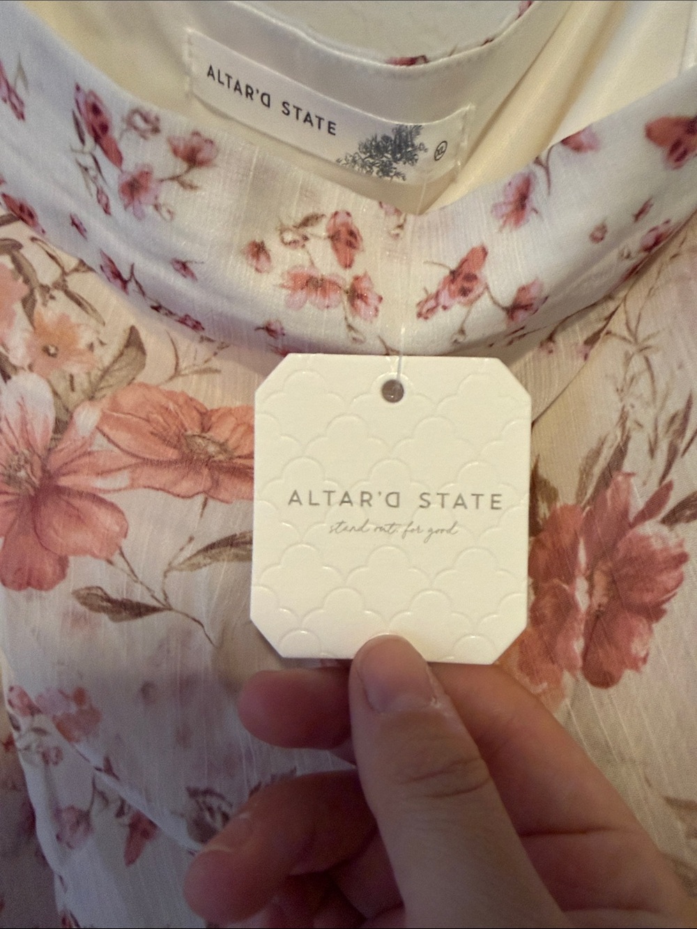 Altar'd State Cream Maxi Skirt with Pink Floral Pattern and Ruffles - Picture 4 of 4